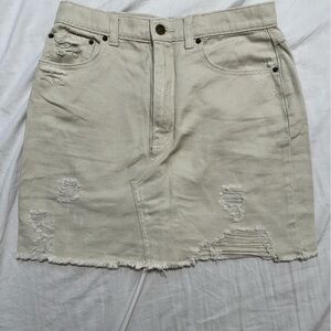 Khaki colored mini jean skirt